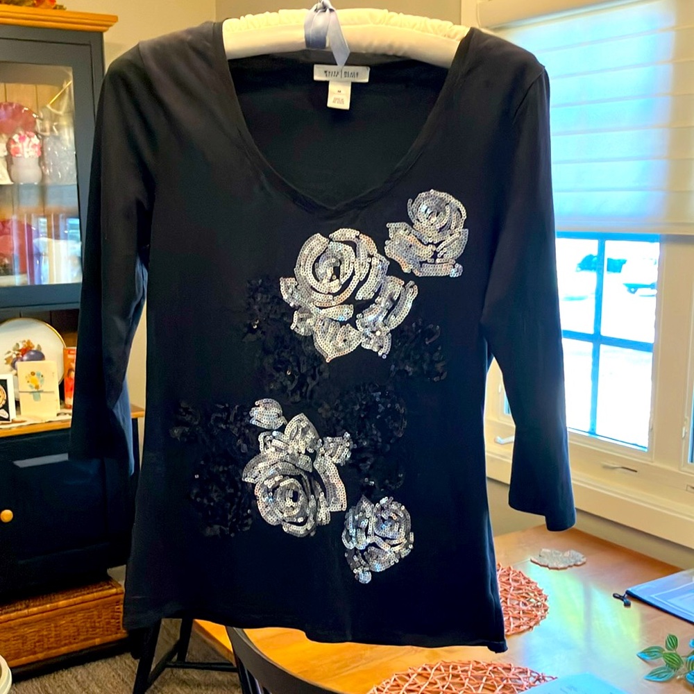 White House Black market 3/4 sleeve sequin shirt